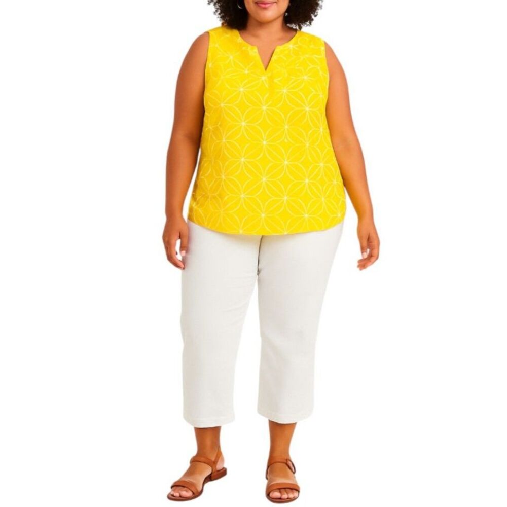 Hanna & Gracie Yellow Geometric Sleeveless Top | Size XXL